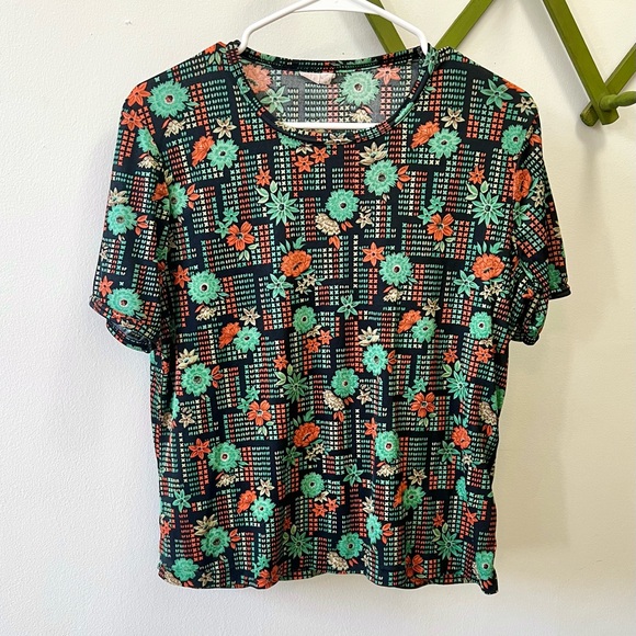 60s-70s Vintage 🧡 Kmart Groovy Floral Tee - Picture 1 of 4